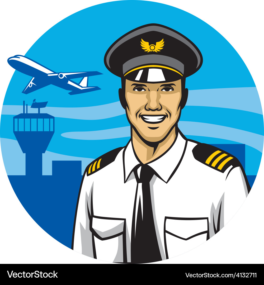 Smiling Pilot in Uniform Vector Image
