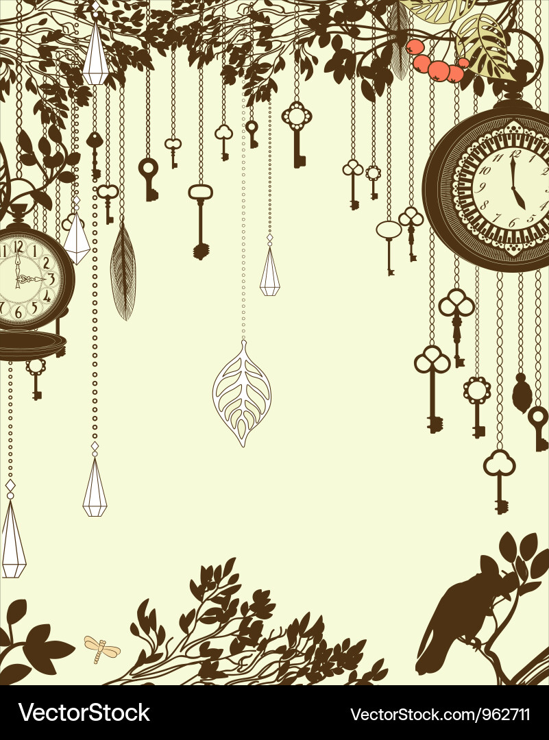 Vintage Clock and Keys Background vector image