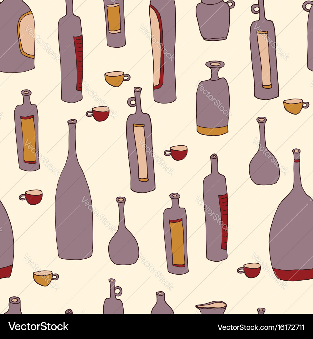 Wine bottles seamless pattern vector image