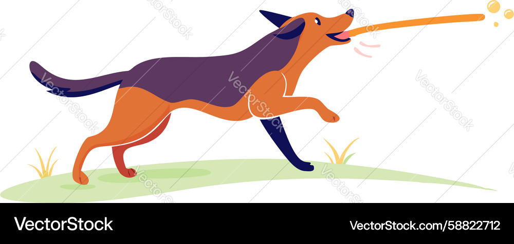 Dog running with stick design generative ai Vector Image
