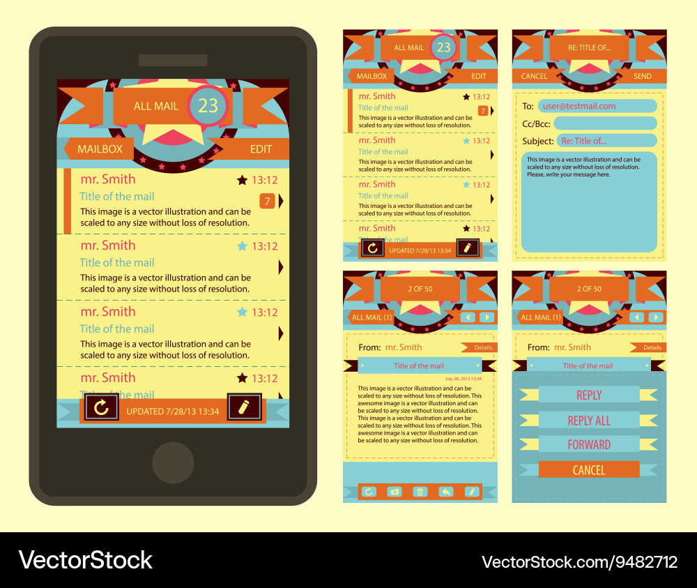 Email interface form template for phone vector image