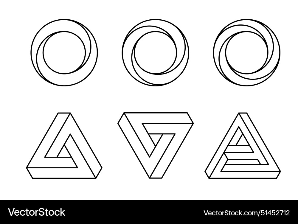 Impossible geometric elements set unreal shapes vector image