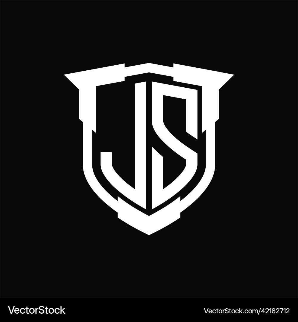 Js logo monogram letter with shield shape design vector image