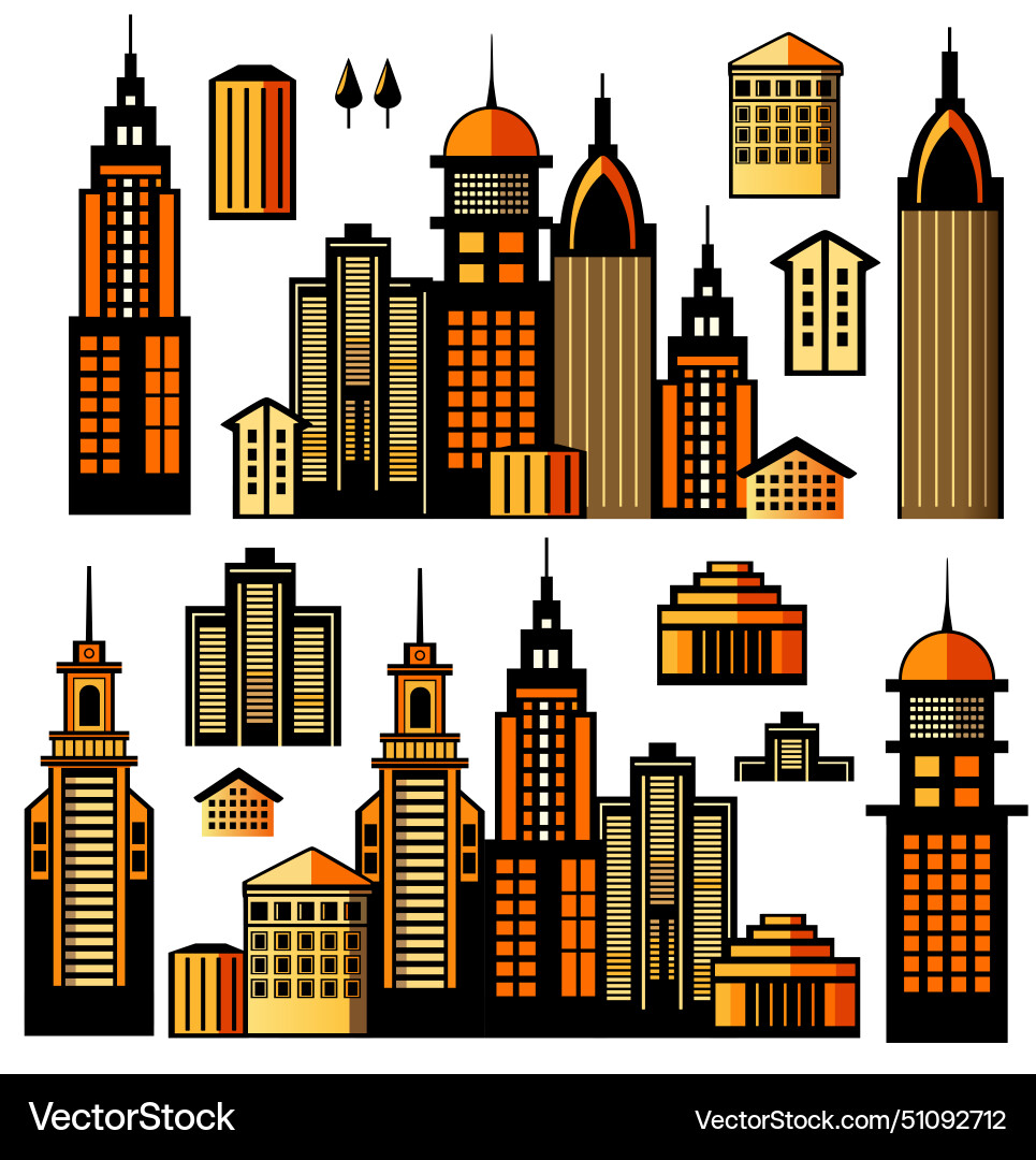 Landscape set of buildings silhouetted on white vector image