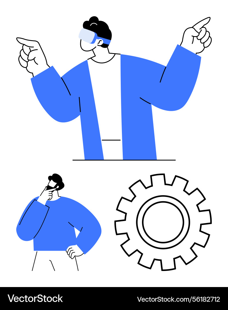 Man using augmented reality glasses with gears Man using augmented reality glasses with gears vector image