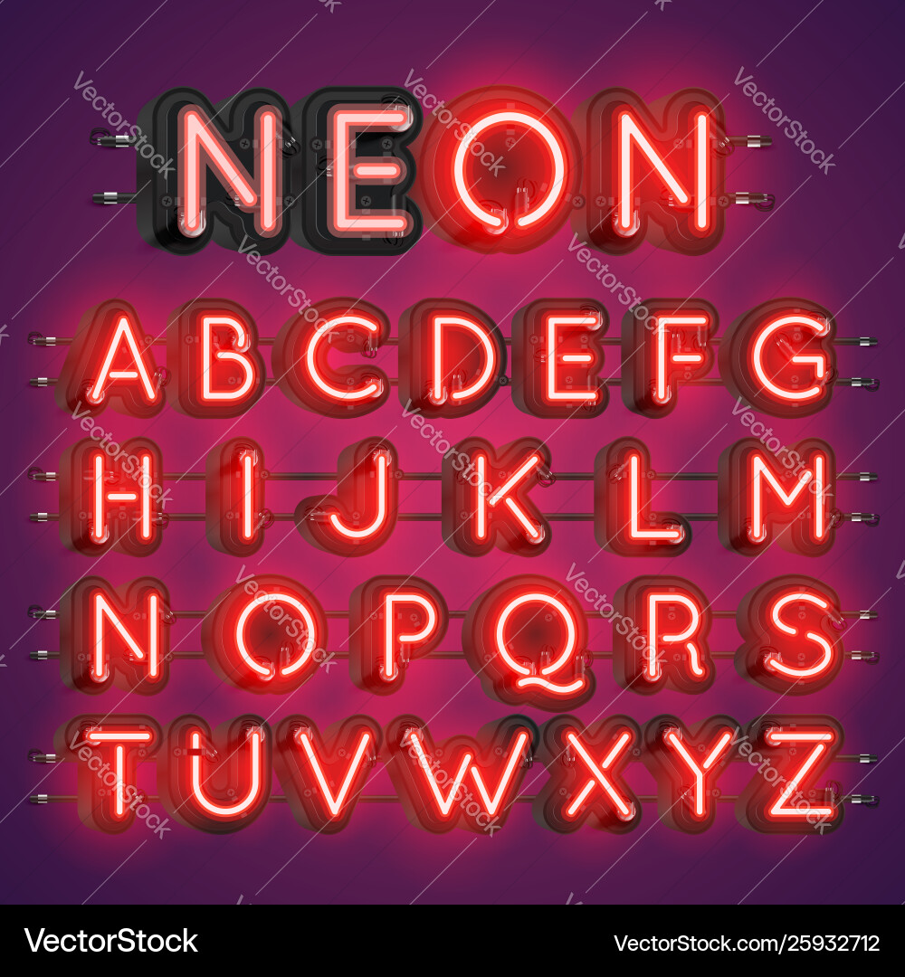 Realistic neon font with wires and console Realistic neon font with wires and console vector image