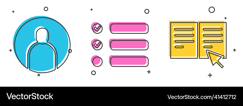 Set create account screen task list and online Set create account screen task list and online vector image