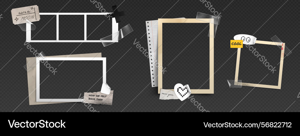 Set of retro photo frames in y2k style Set of retro photo frames in y2k style vector image