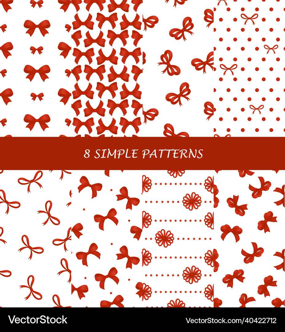 Set of seamless patterns red bows on a white Set of seamless patterns red bows on a white vector image