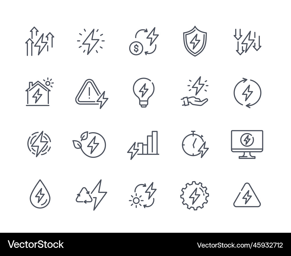Set of simple linear icons related to energy Set of simple linear icons related to energy vector image