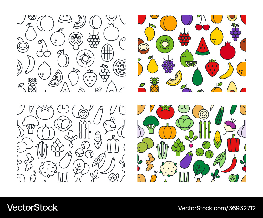 Set seamless patterns with fruits Set seamless patterns with fruits vector image