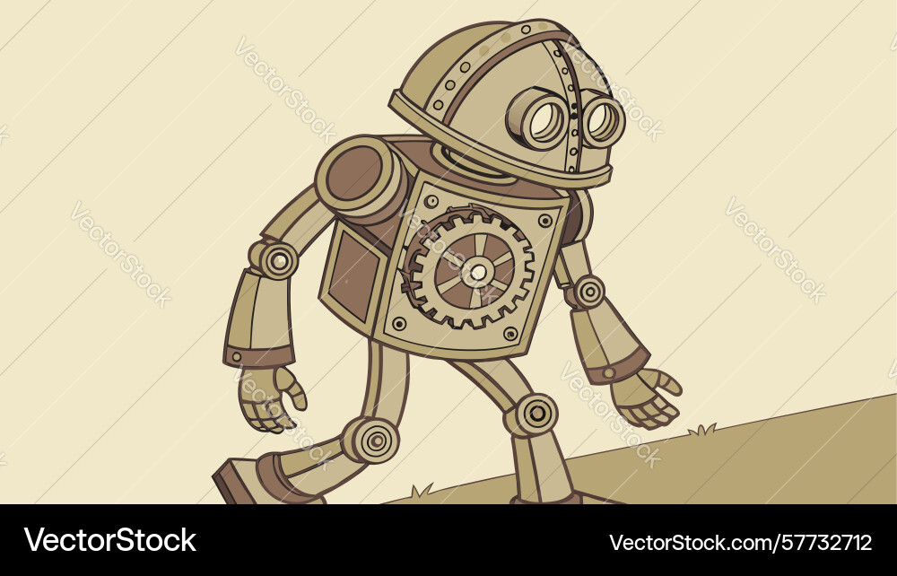 Steampunk robot in walking pose design generative vector image