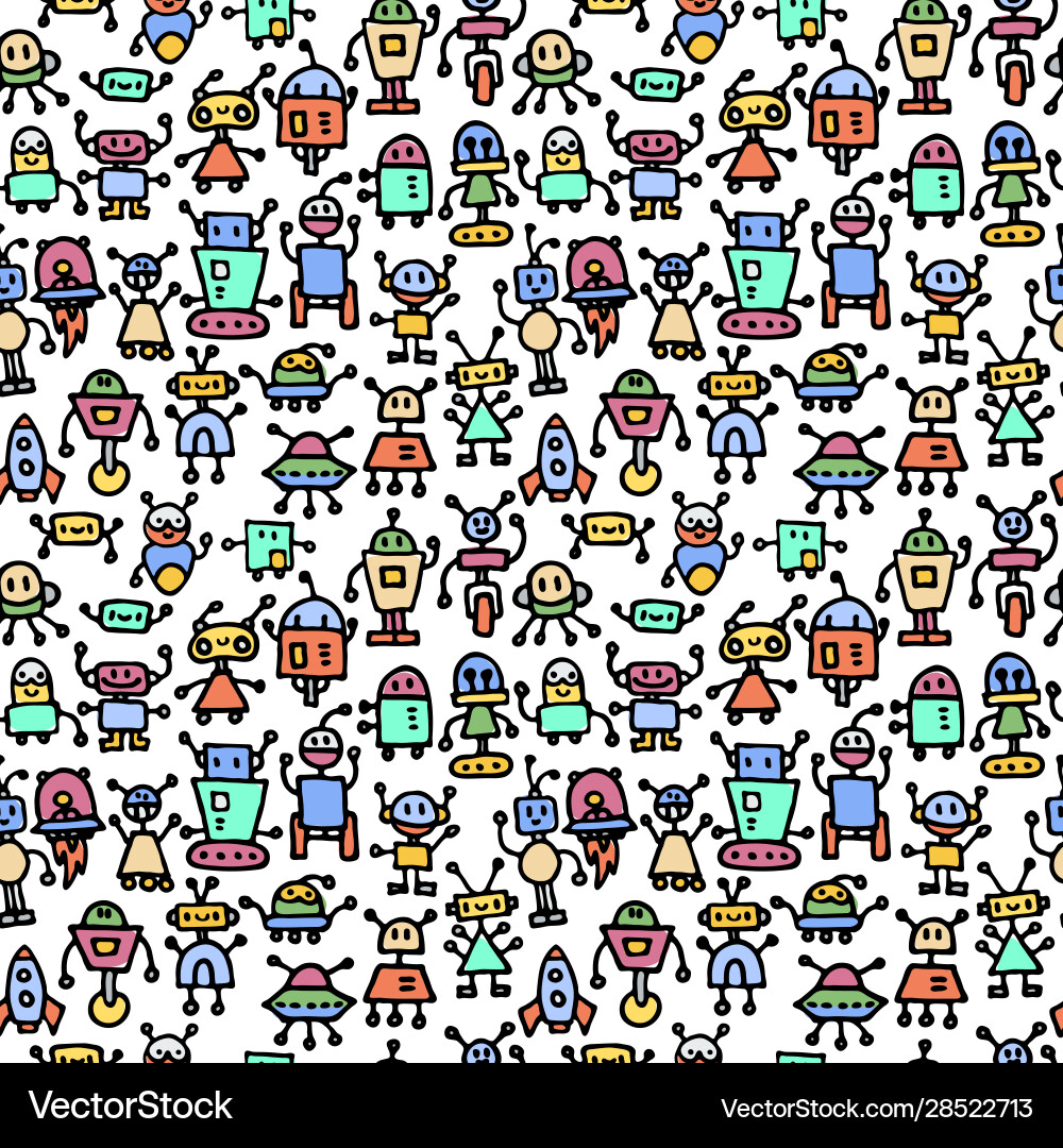 Abstract background with cute handdrawn robots Abstract background with cute handdrawn robots vector image