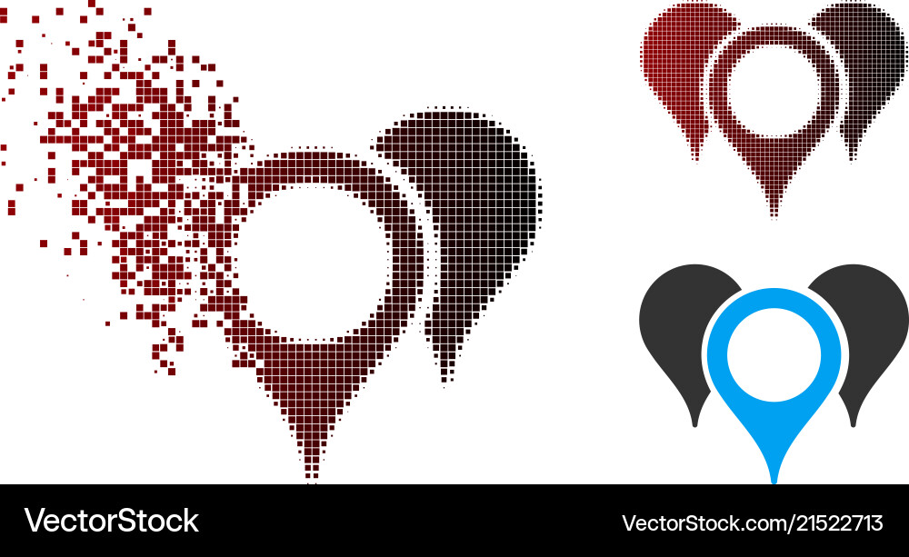 Dissolving pixel halftone map markers icon Dissolving pixel halftone map markers icon vector image
