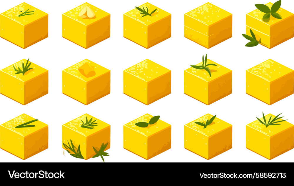 Golden Culinary Cubes - Isometric Array Vector Image