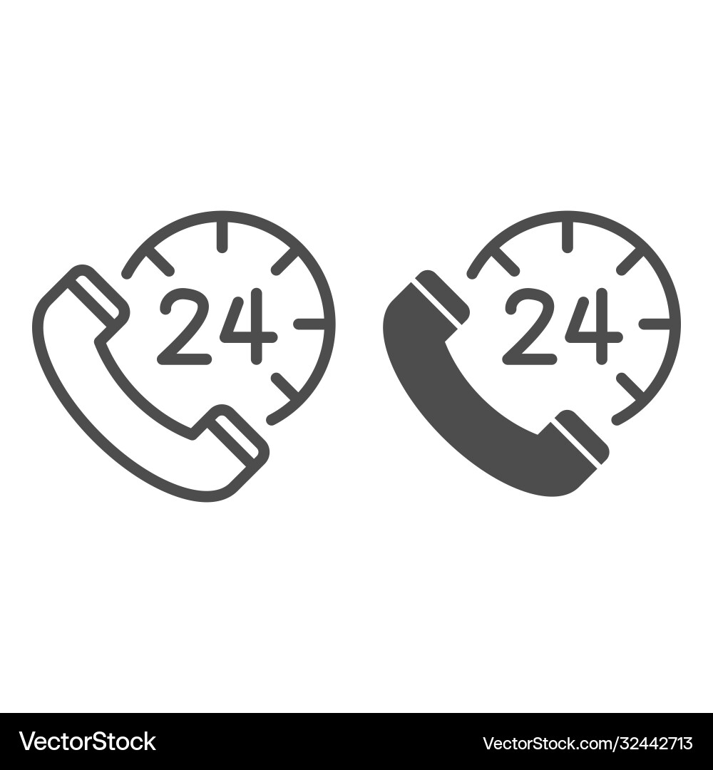 Handset and clock line solid icon call center Handset and clock line solid icon call center vector image