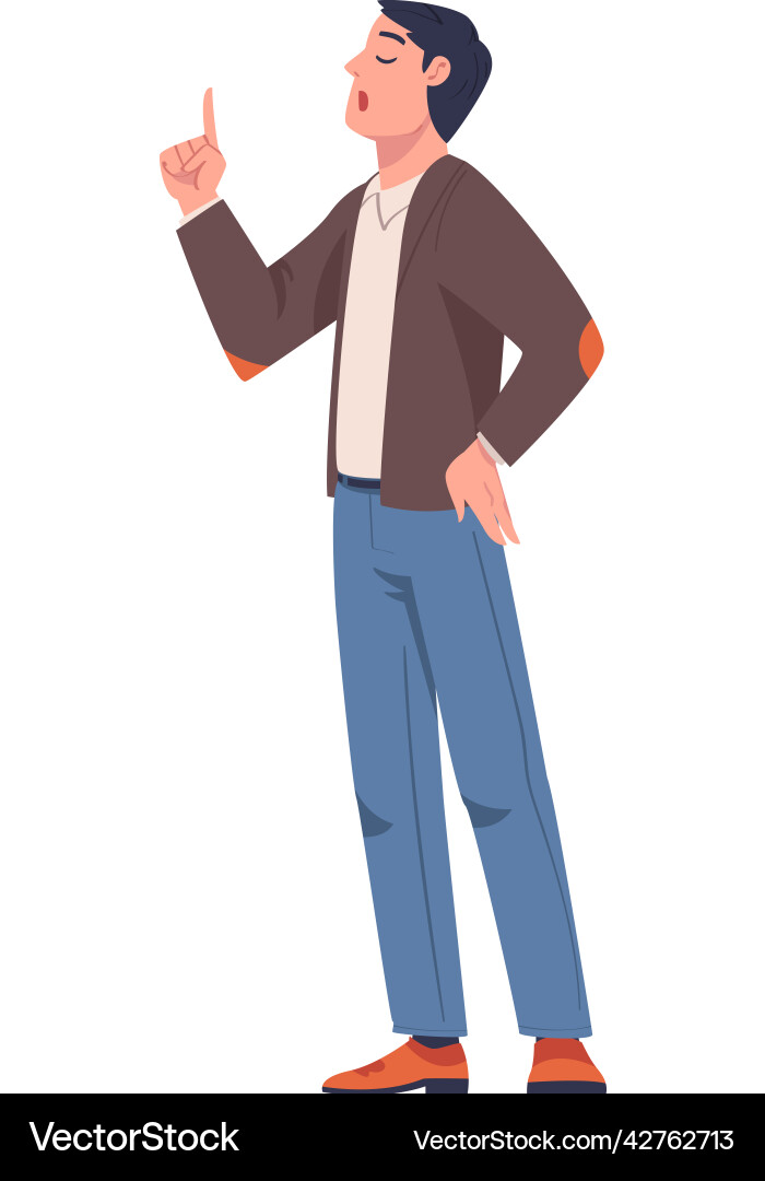 Man character finger pointing giving lecture Man character finger pointing giving lecture Vector Image