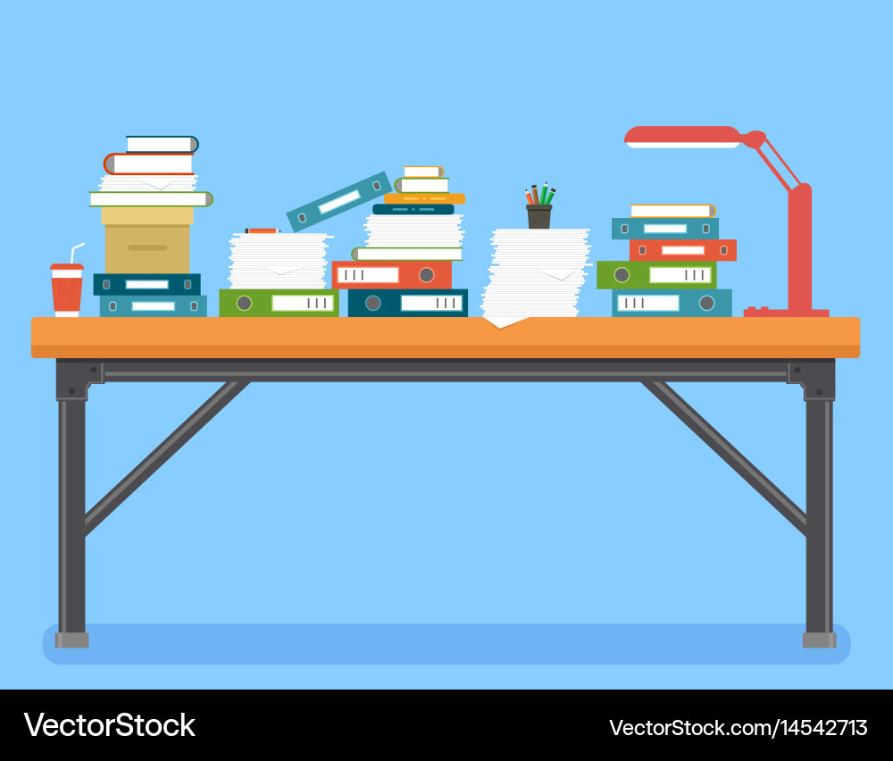 Office Workspace with Books and Documents Vector Image
