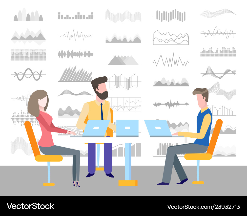 People sitting on conference discussing infocharts People sitting on conference discussing infocharts vector image