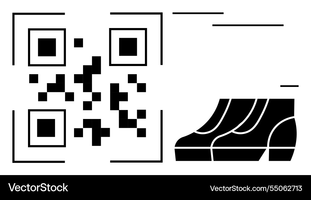 Qr code next to stylish boots in minimalistic Vector Image