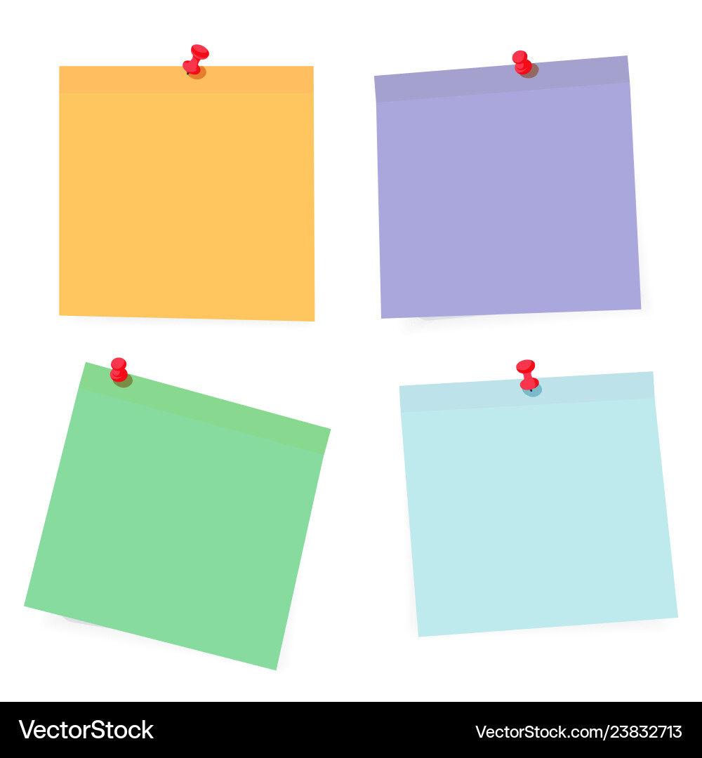 Set of color paper sheets with pins isolated Set of color paper sheets with pins isolated vector image