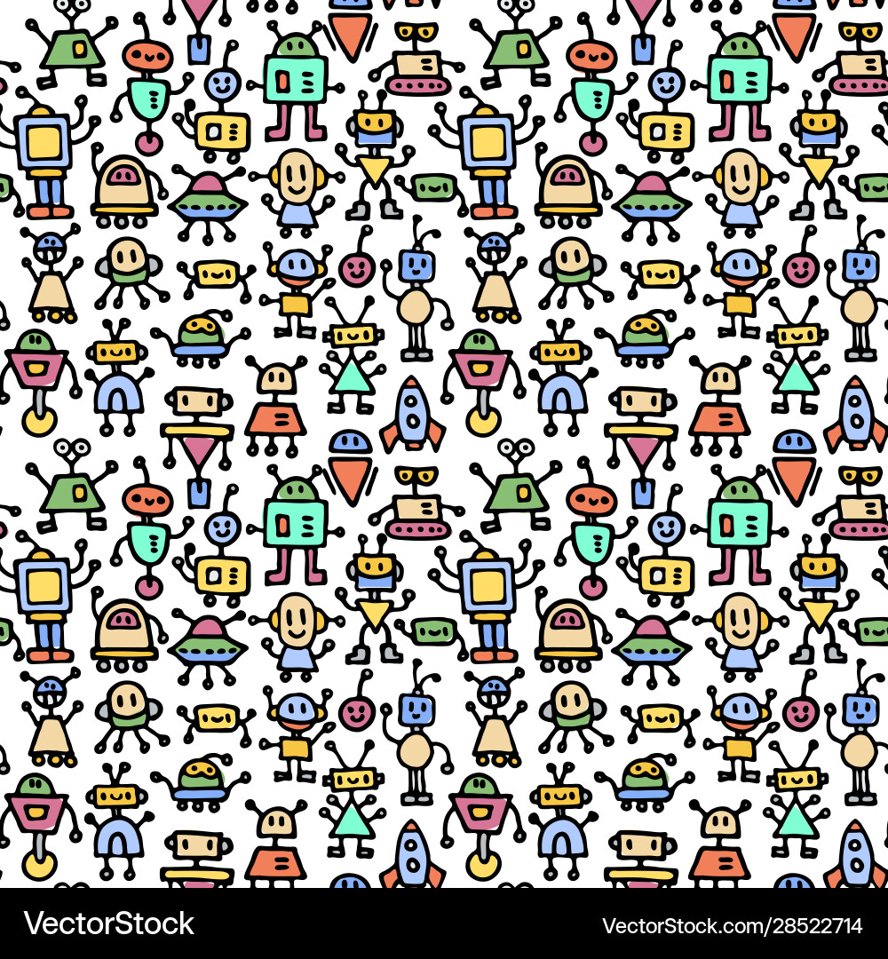 Abstract background with cute handdrawn robots Abstract background with cute handdrawn robots vector image