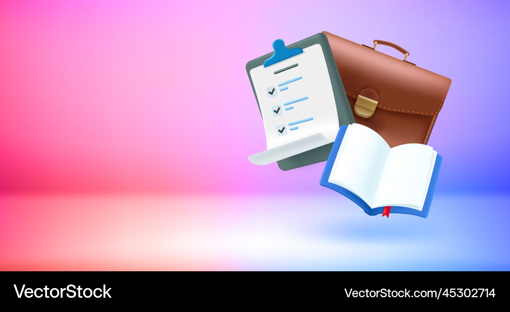 Briefcase with contract list 3d banner copy Briefcase with contract list 3d banner copy vector image