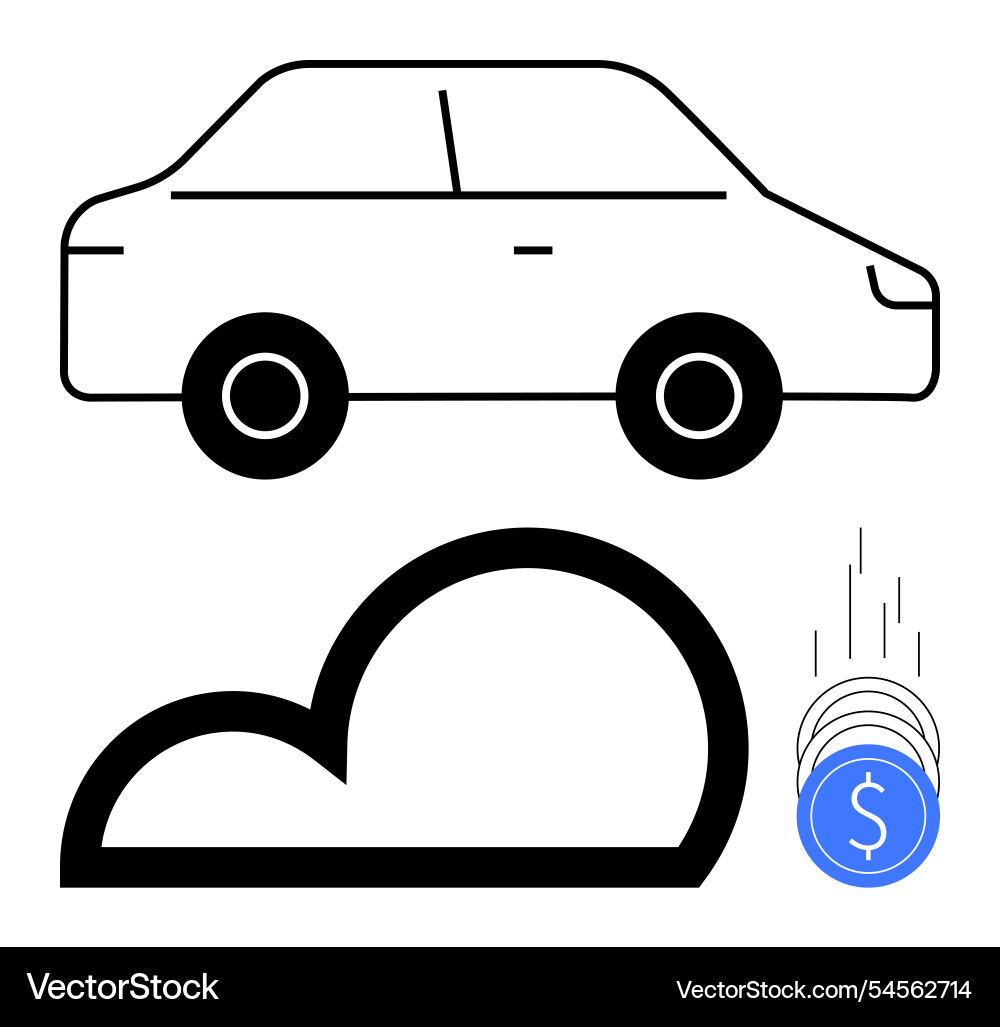 Car with cloud and coin stack representing digital Car with cloud and coin stack representing digital vector image