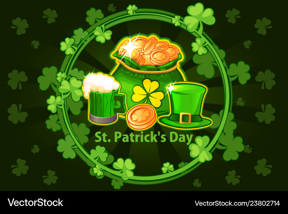 Cartoon hat beer glass coin and money bag Cartoon hat beer glass coin and money bag vector image