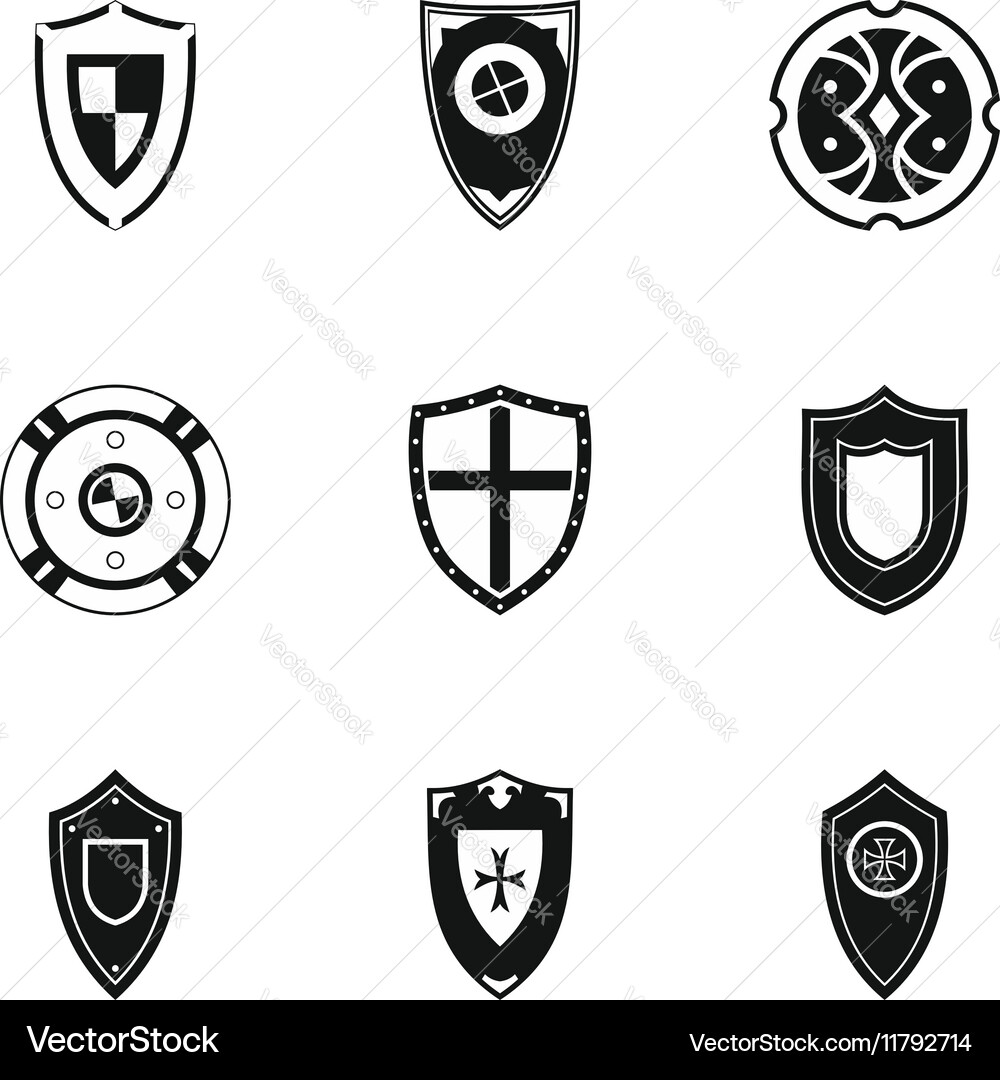 Combat shield icons set simple style Vector Image