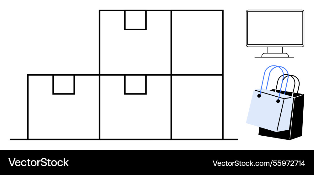 E-commerce logistics with stacked boxes computer E-commerce logistics with stacked boxes computer vector image