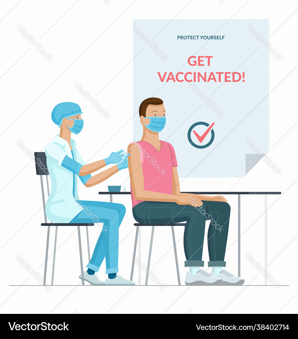 Ein Arzt macht die Impfstoffinjektion zum Patienten Ein Arzt macht die Impfstoffinjektion zum Patienten vektorbild