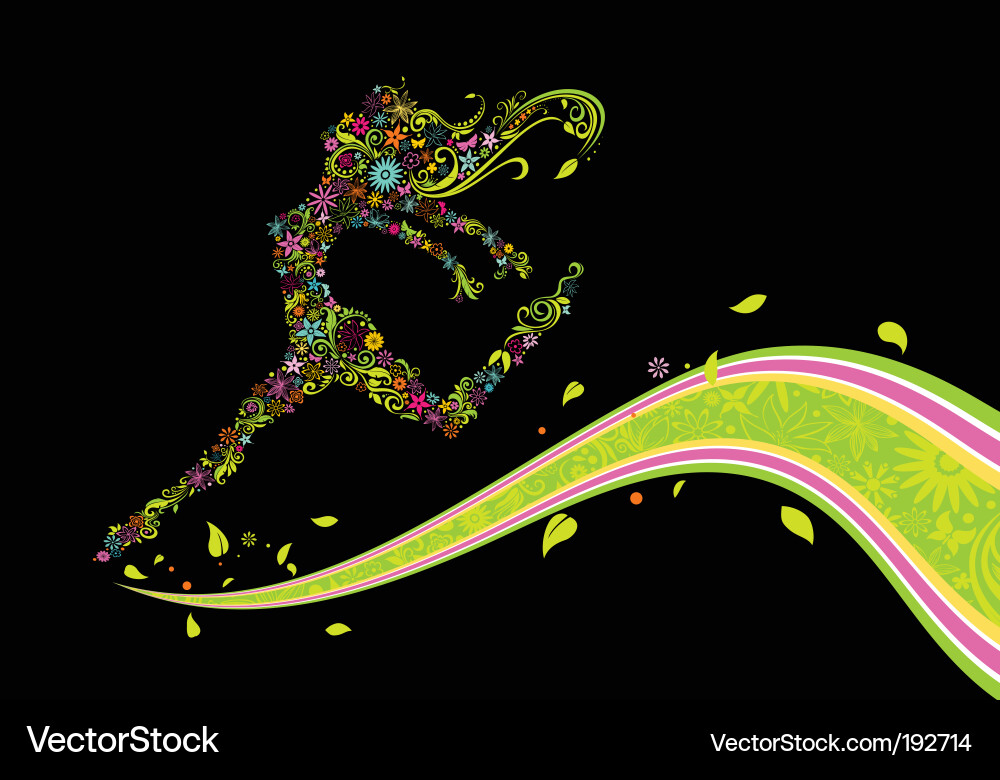 Floral Girl Running Vector Image