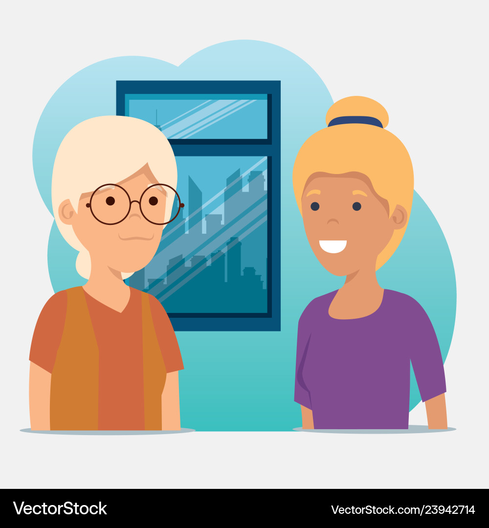 Grandmother and girl family community eith social Grandmother and girl family community eith social vector image