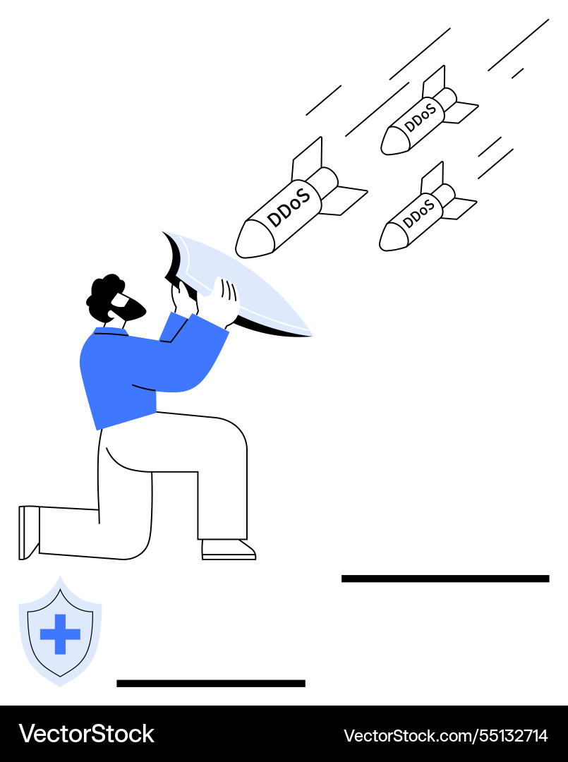Man defending against incoming ddos attacks using Vector Image