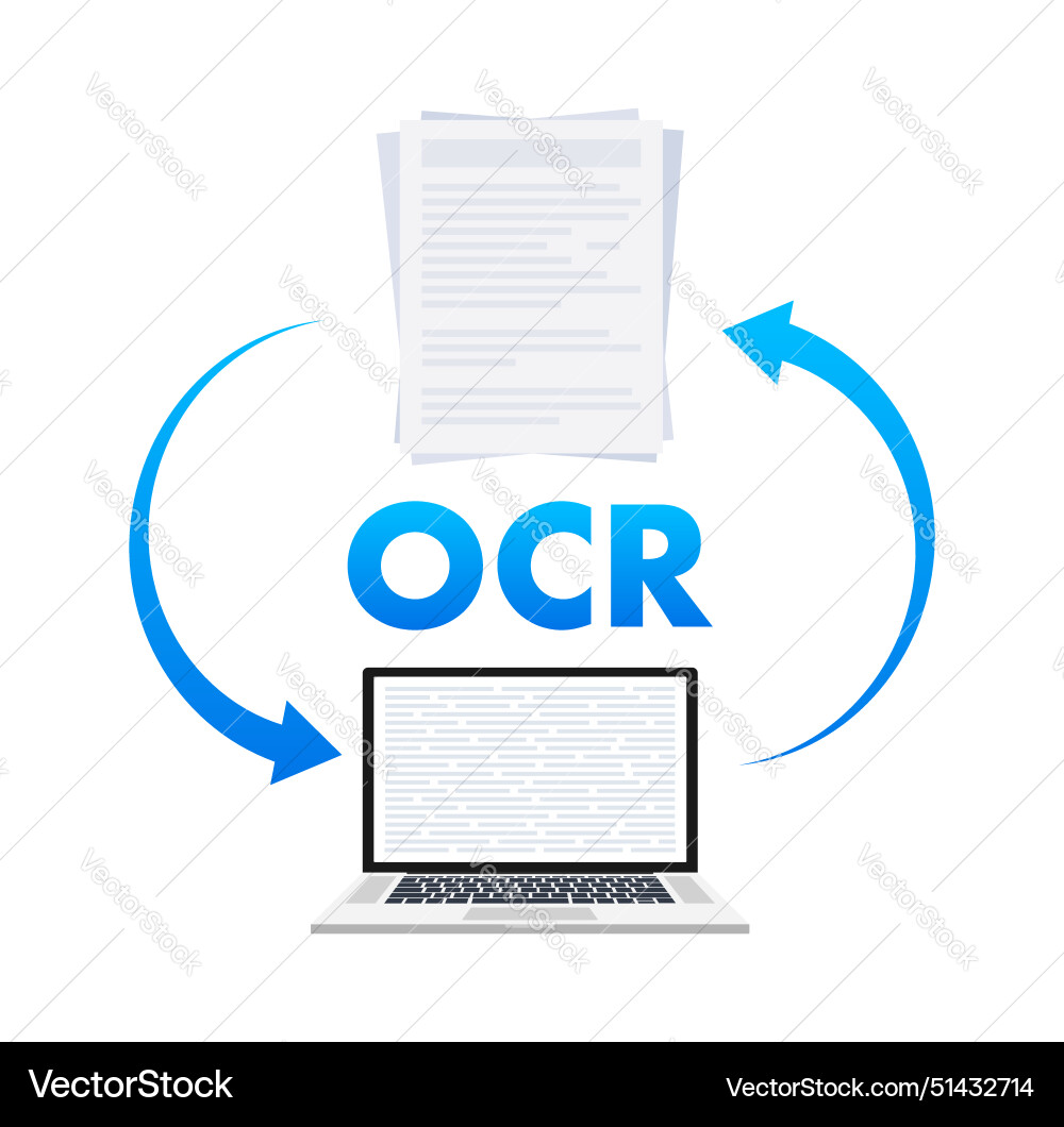 Ocr - optical character recognition document scan Ocr - optical character recognition document scan Vector Image