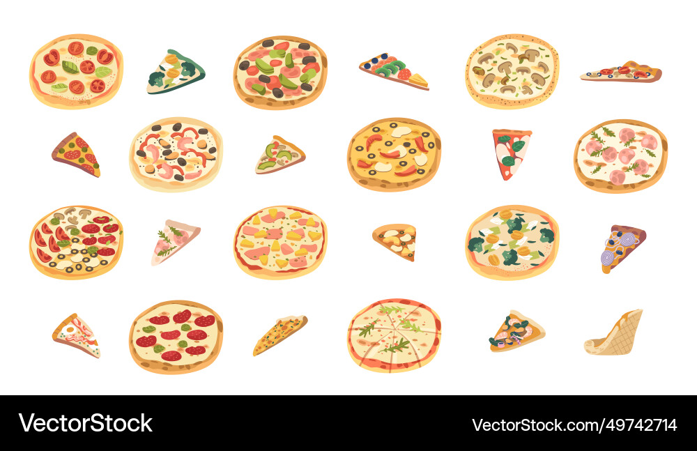 Set of different pizzas isolated icons Vector Image