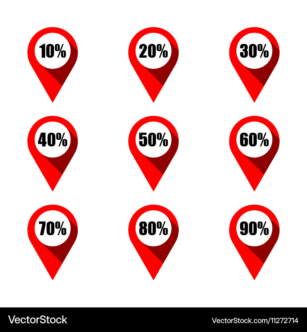 Set of map pointers with different percentage vector image