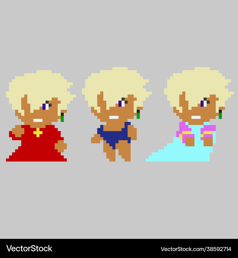 Set pixel characters in art style vector image