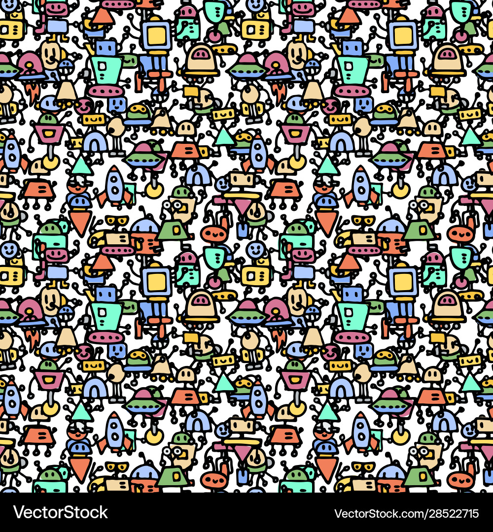 Abstract background with cute handdrawn robots Abstract background with cute handdrawn robots vector image