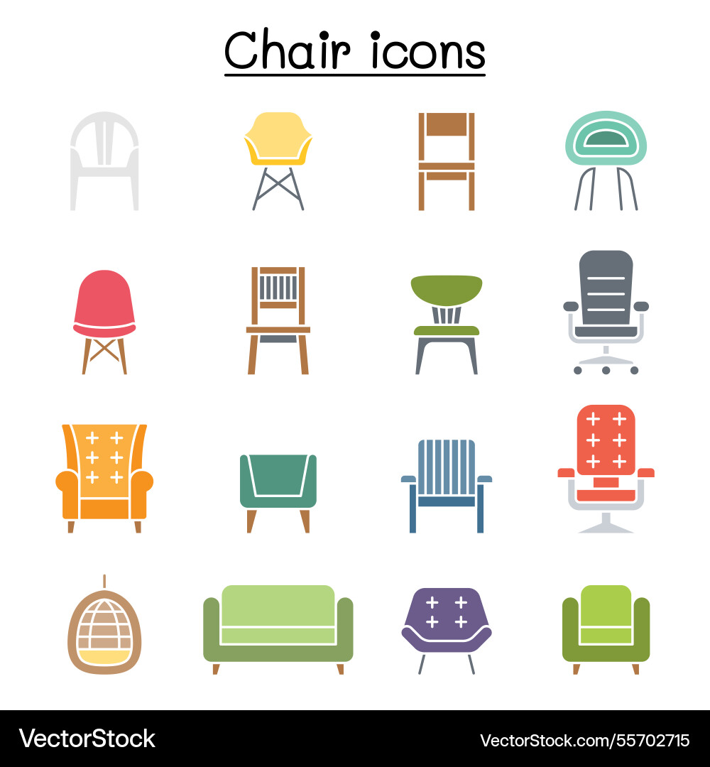 Chair and sofa of front view icon set in flat Vector Image