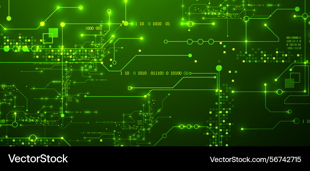 Digital circuit visualization background green Digital circuit visualization background green vector image