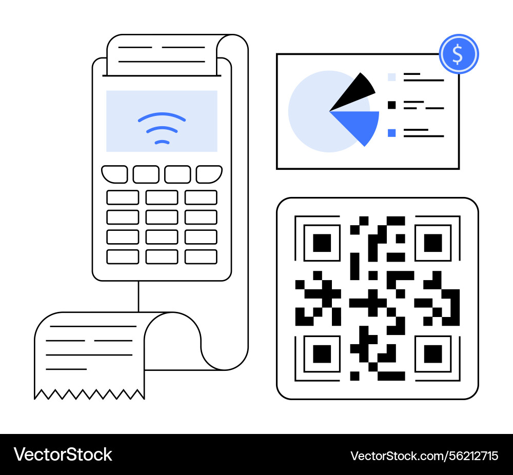 Digital payment terminal with receipt qr code Digital payment terminal with receipt qr code vector image