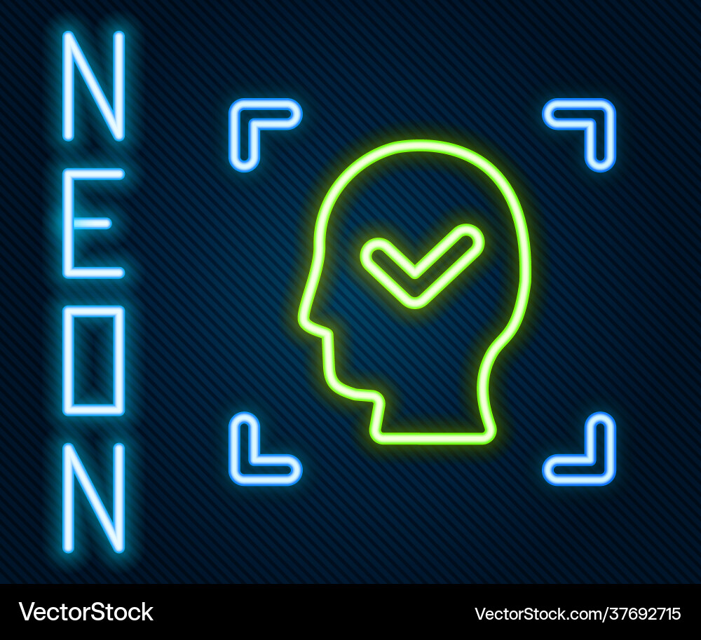 Glowing neon line face recognition with check mark Glowing neon line face recognition with check mark Vector Image