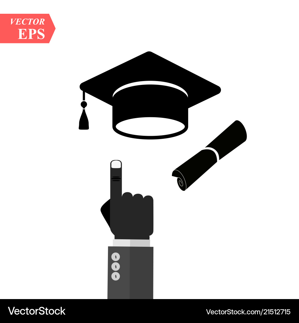 Graduation cap and diploma black web icon Vector Image