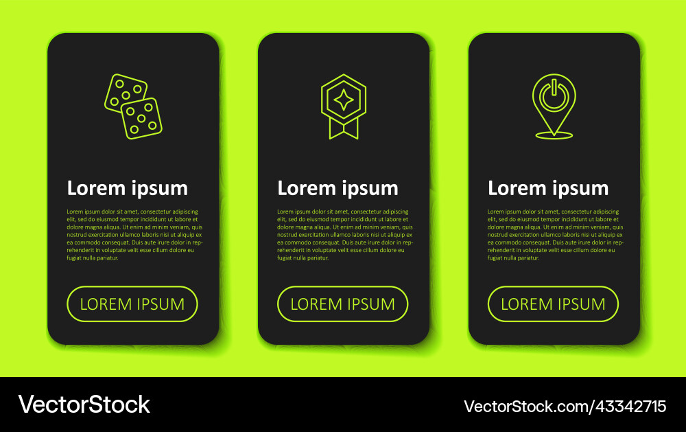 Set line game dice rating with medal and power Set line game dice rating with medal and power vector image
