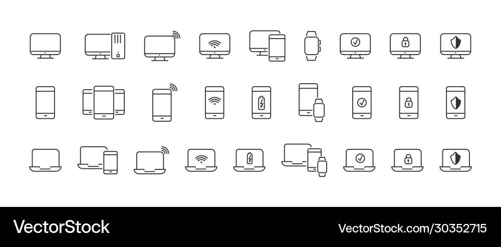 Set linear icons for your computer and mobile Vector Image