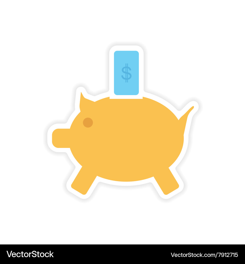 Stylish sticker on paper piggy bank and money Vector Image