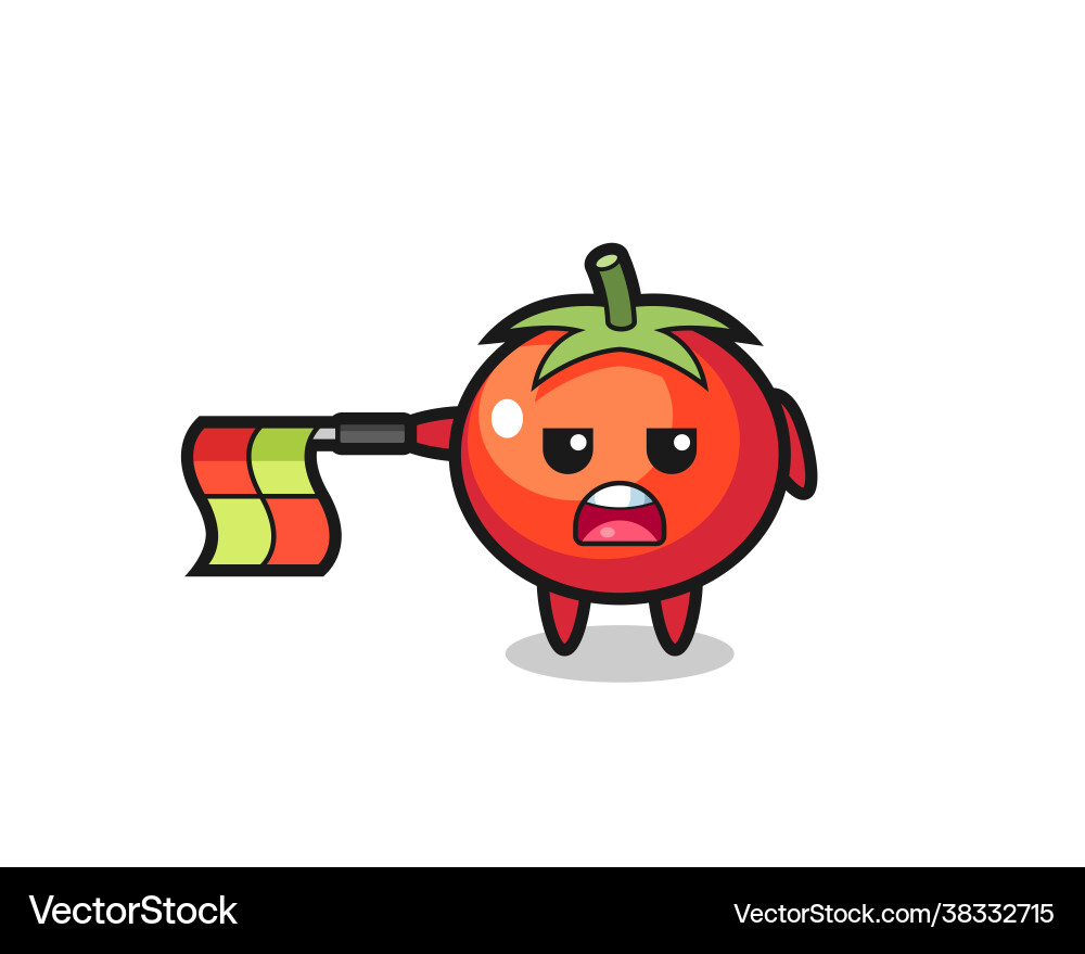 Tomatoes character as line judge hold flag Tomatoes character as line judge hold flag vector image