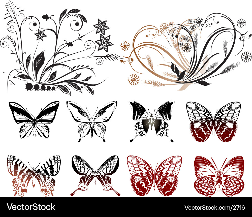 Abstract Floral Branch Motif Vector Image